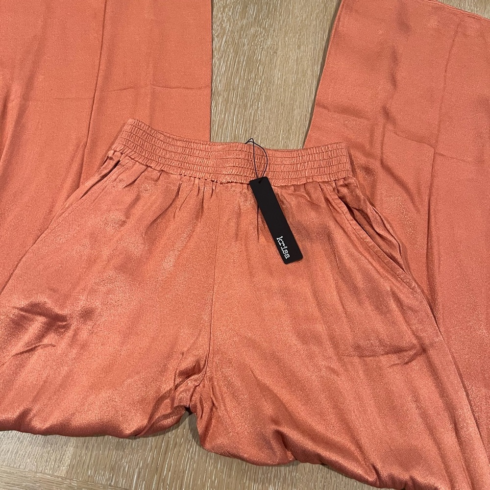 KRISA Orange Satin Wide-Leg Pants, Size XS